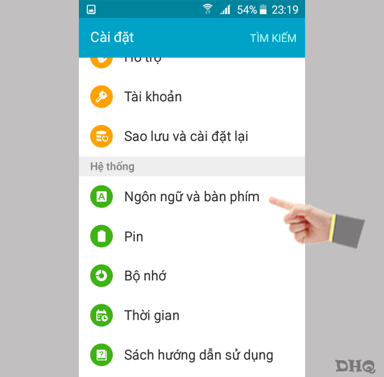 Chọn ngôn ngữ và bàn phím